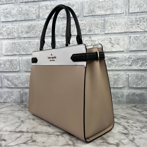 Kate Spade Staci Warm Beige Colorblock Large Satchel Crossbody - Picture 4 of 12